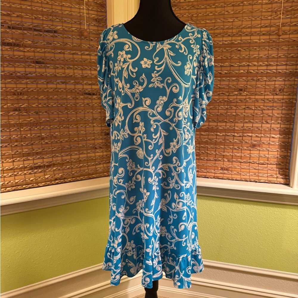 MSK Blue and White Floral Midi Dress